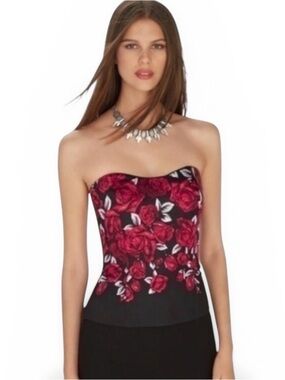 White House Black Market Red Black & White Rose Bustier Size 2
